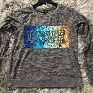 Heather gray sweatshirt sequin LOVE size large ❤️